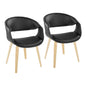 Upholstered Chair in Natural Wood and Black Faux Leather - Set of 2
