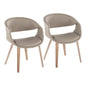 Upholstered Chair in Whitewashed Wood and Light Grey Faux Leather - Set of 2