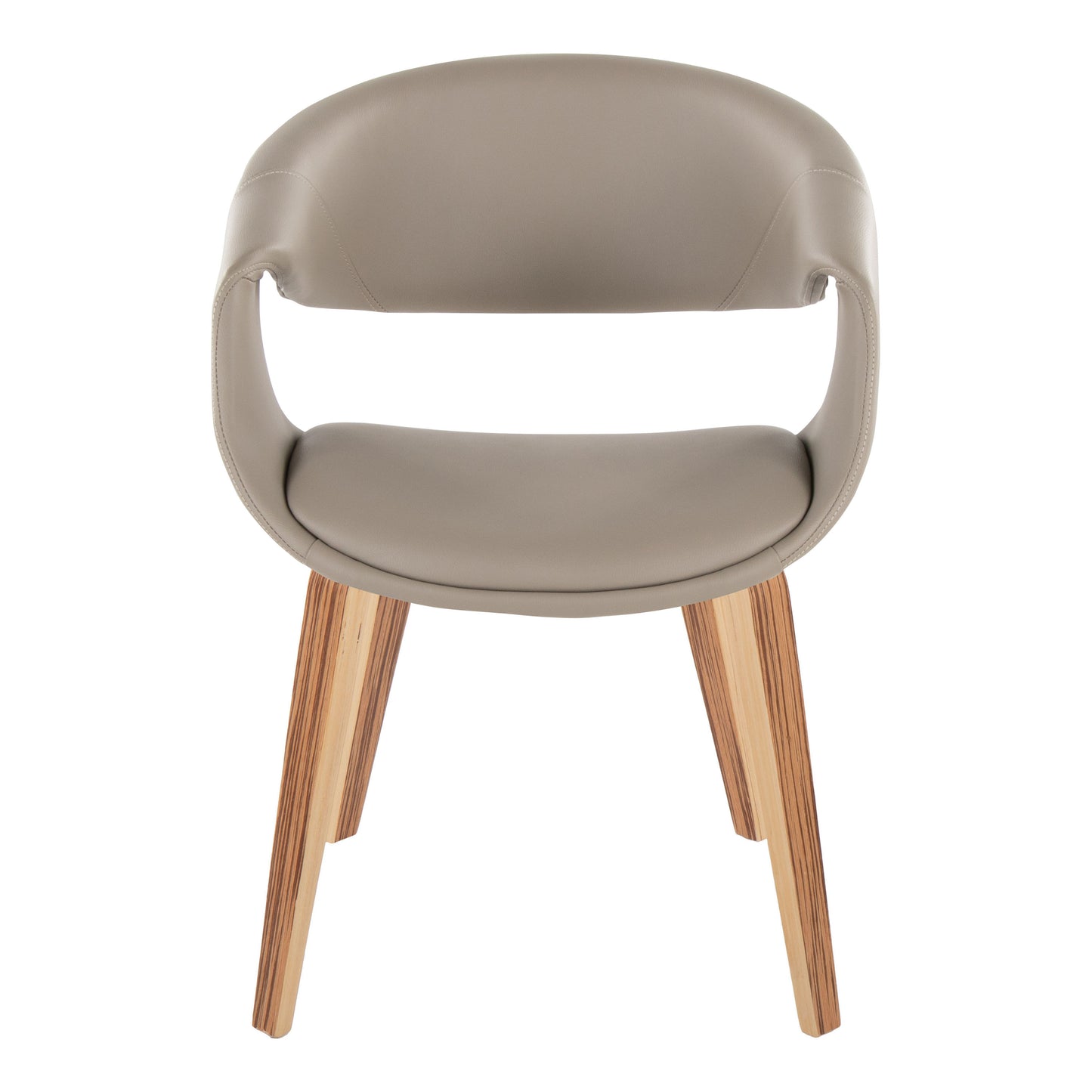 Upholstered Chair in Zebra Wood and Light Grey Faux Leather - Set of 2