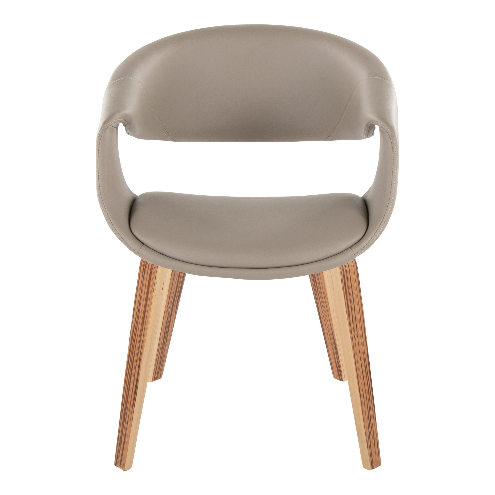 Upholstered Chair in Zebra Wood and Light Grey Faux Leather - Set of 2