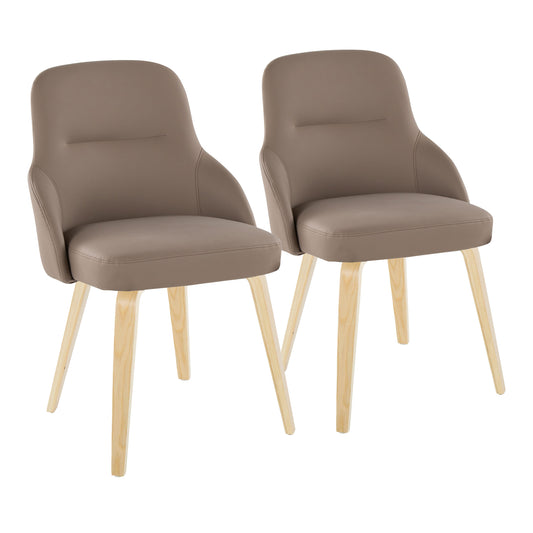 Chair in Natural Wood and Brown Faux Leather - Set of 2