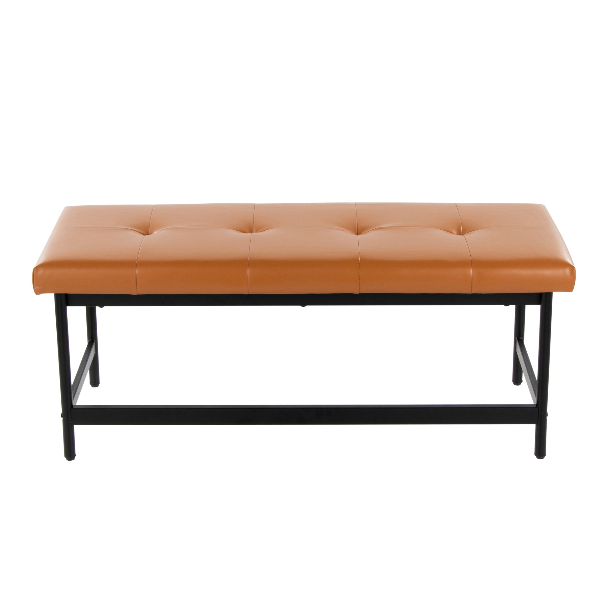 Bench in Black Metal and Camel Faux Leather