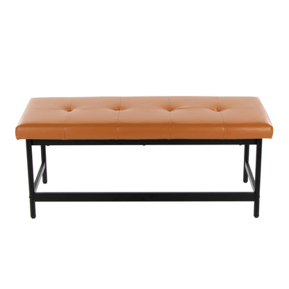 Bench in Black Metal and Camel Faux Leather