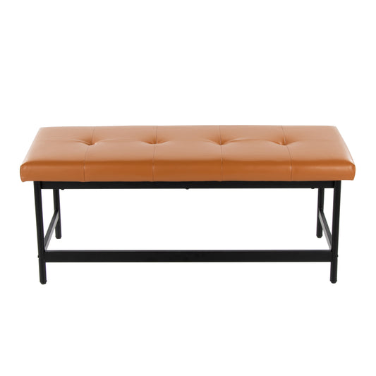 Bench in Black Metal and Camel Faux Leather