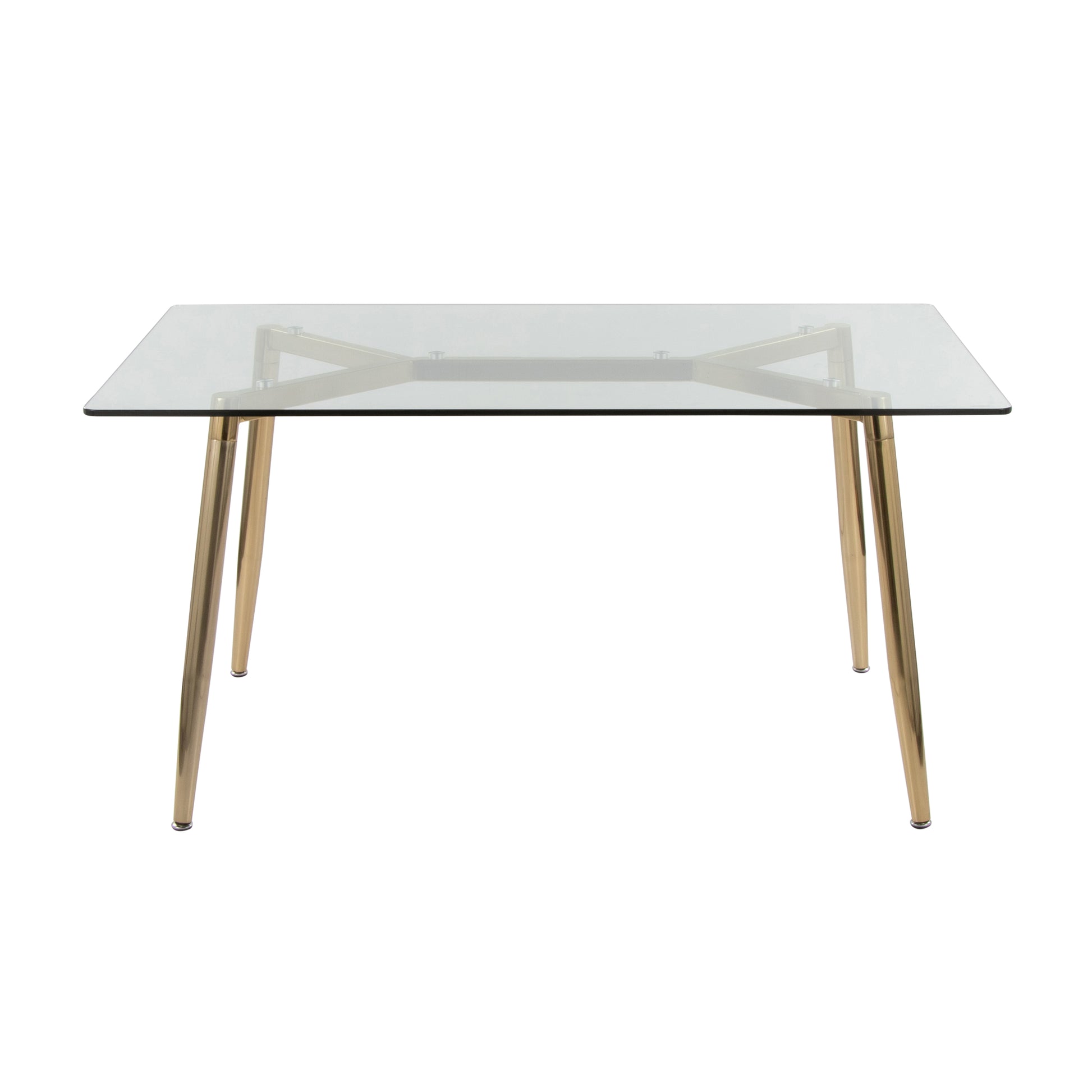 Dining Table in Gold Metal and Clear Glass