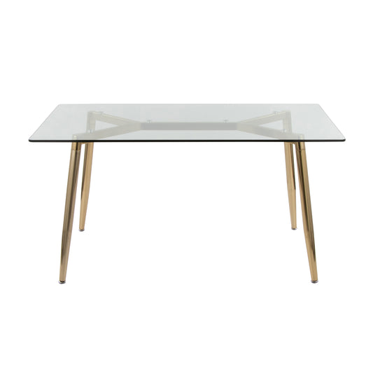 Dining Table in Gold Metal and Clear Glass