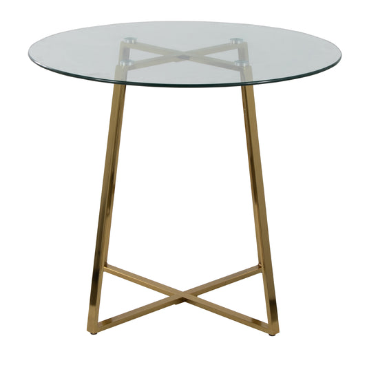 Dinette Table in Gold Metal and Clear Tempered Glass