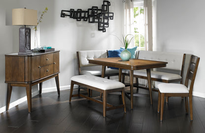 Backless Beige Wood Dining Bench - Mid Century Style