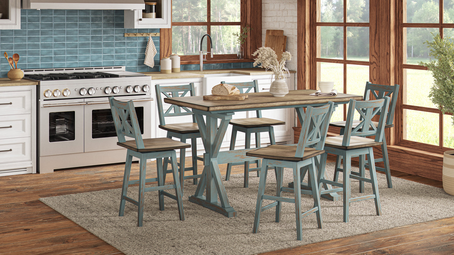 Aqua Blue Solid Wood Dining Table - Counter Height for Dining Room