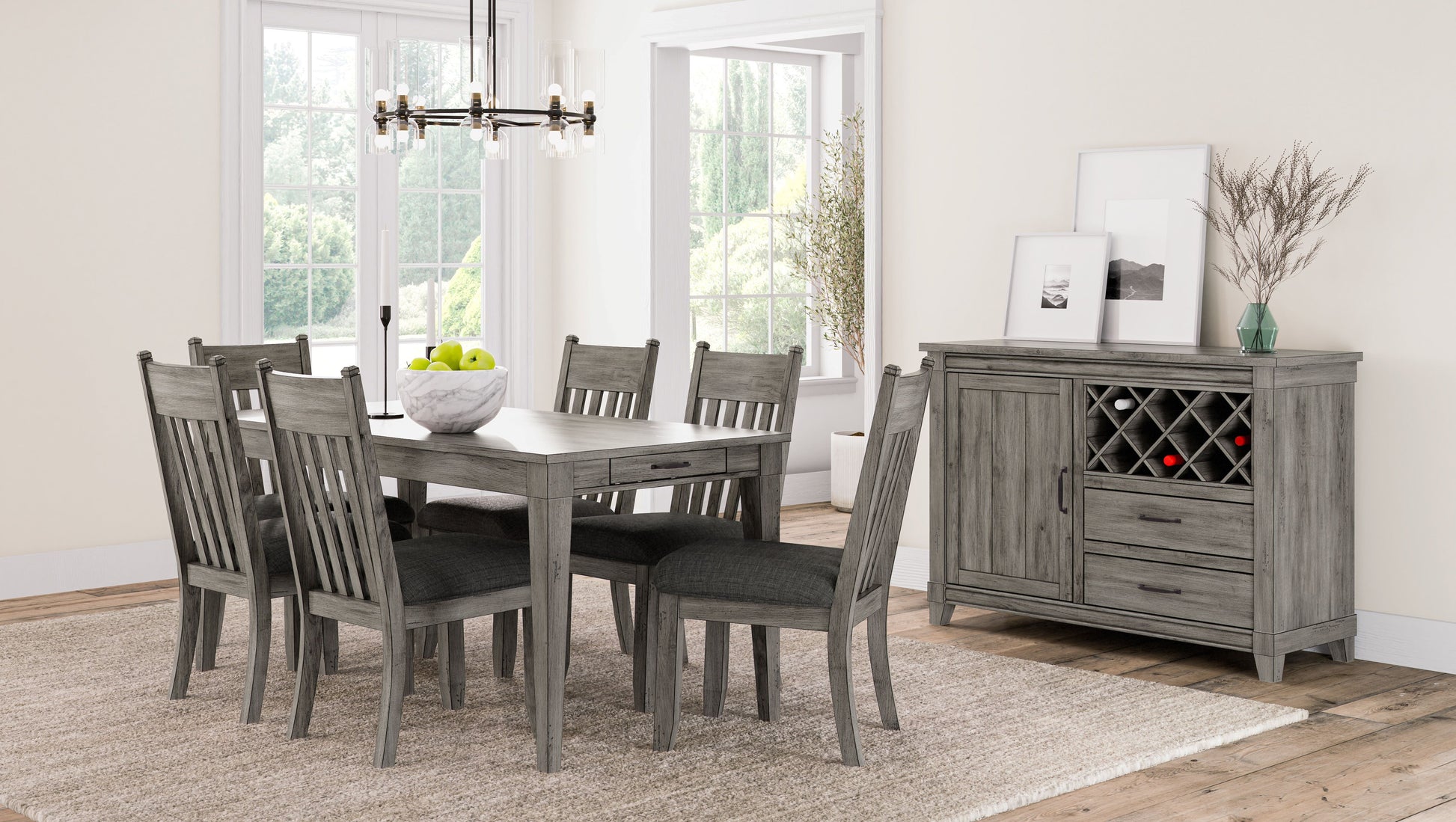 Rustic Gray Dining Table - Two Storage Drawers, Seats 8