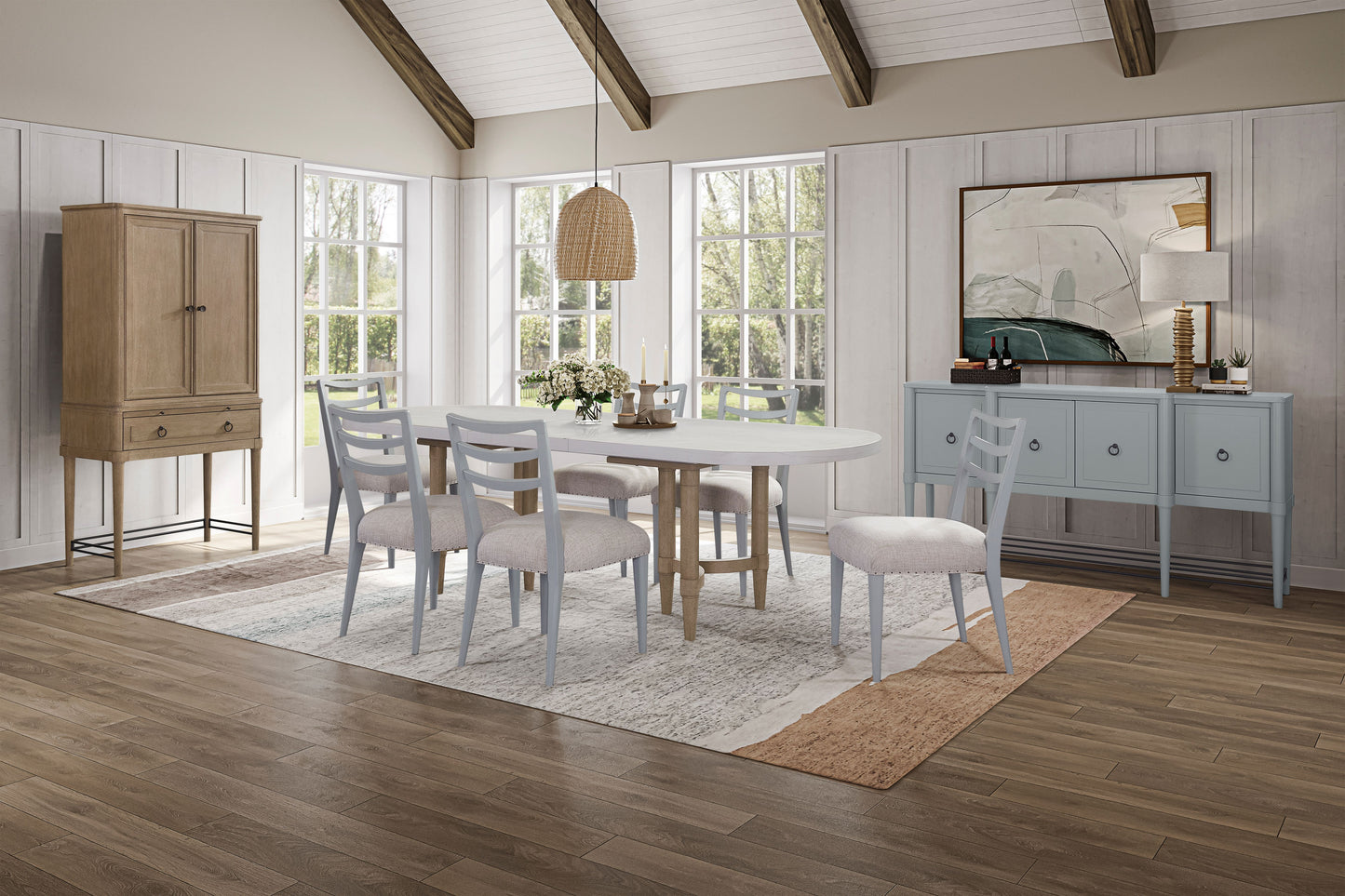 Triad Double Pedestal Dining Table with Leaf - Sand Finish