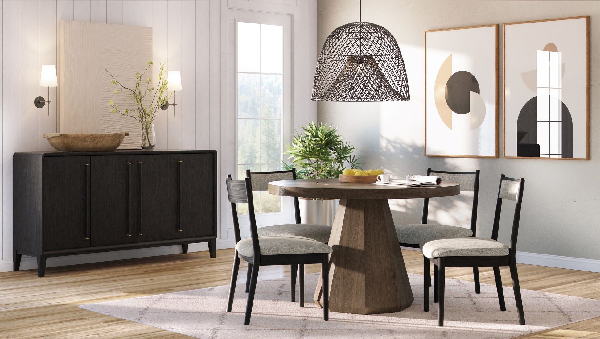 Light Brown Round Dining Table with Lazy Susan - Modern Design