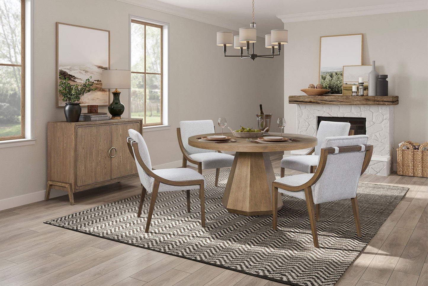Light Brown Round Dining Table with Lazy Susan - Modern Design