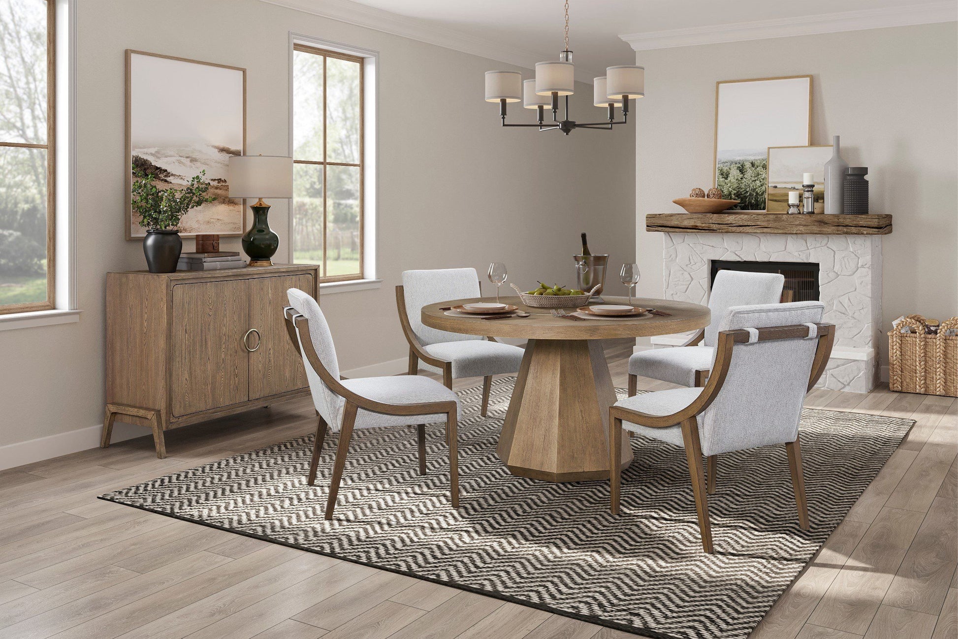 Light Brown Round Dining Table with Lazy Susan - Modern Design