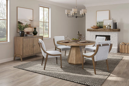 Light Brown Round Dining Table with Lazy Susan - Modern Design