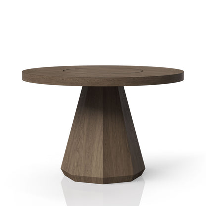 Light Brown Round Dining Table with Lazy Susan - Modern Design