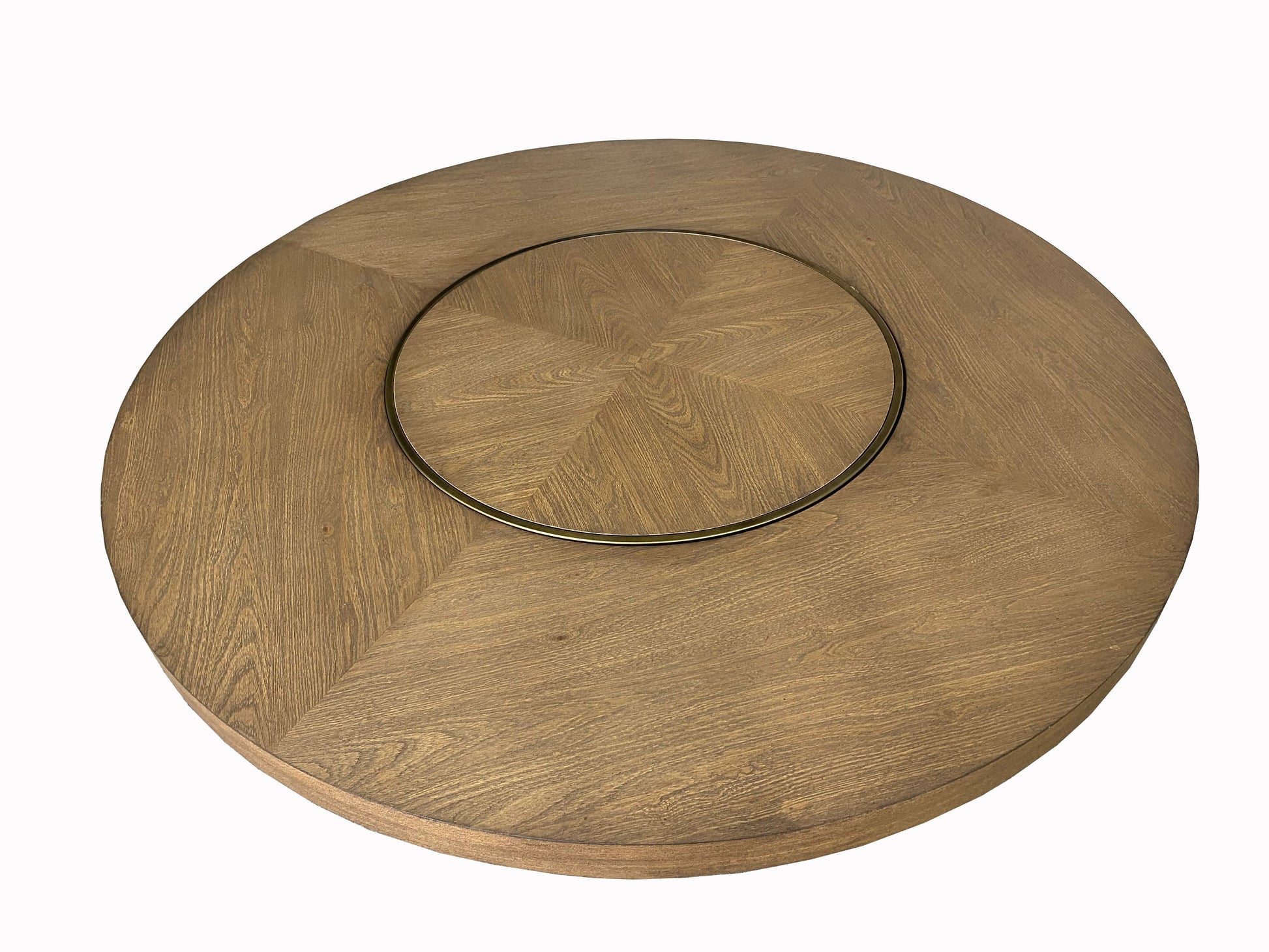Light Brown Round Dining Table with Lazy Susan - Modern Design