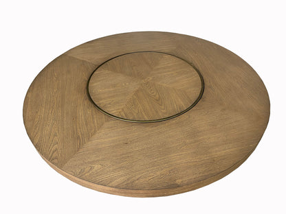 Light Brown Round Dining Table with Lazy Susan - Modern Design