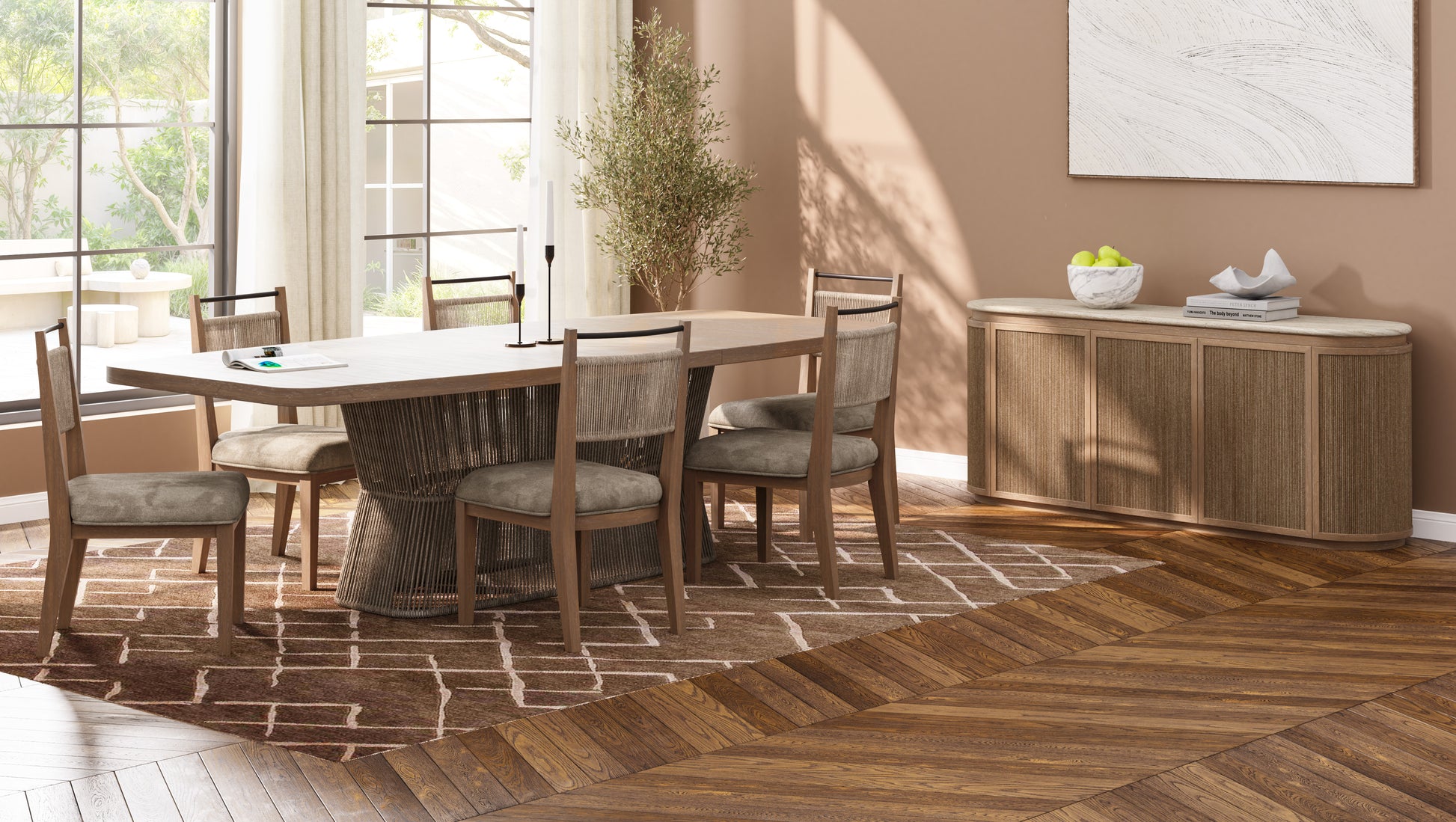 Beige Solid Wood Dining Table - 80" Extendable Toffe Table