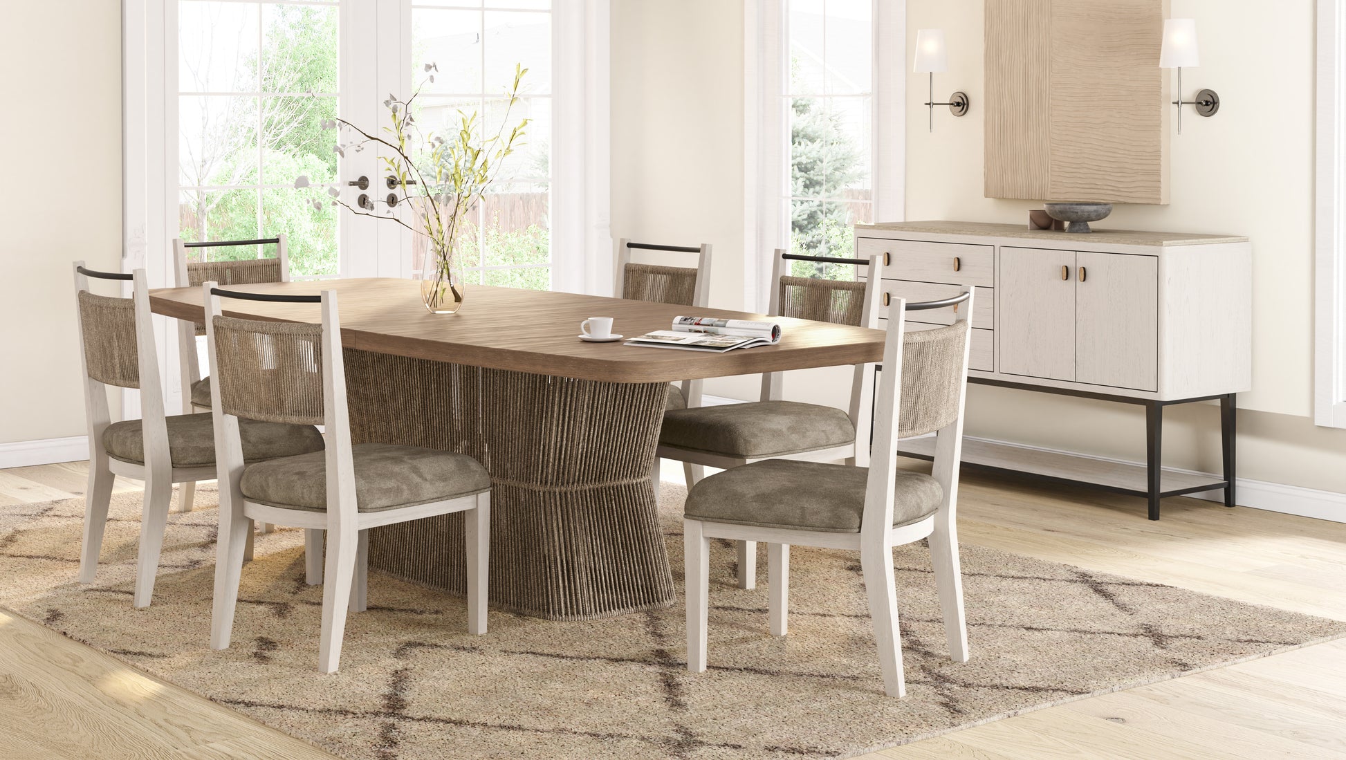 Beige Solid Wood Dining Table - 80" Extendable Toffe Table
