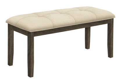 Bench, 44" Rectangular, Dining Room, Entryway, Kitchen, Hallway, Upholstered, Wood, Cream Fabric, Grey Solid Wood, Transitional