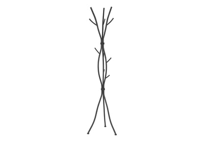 Coat Rack, Hall Tree, Free Standing, 11 Hooks, Entryway, 74"h, Bedroom, Black Metal, Contemporary, Modern