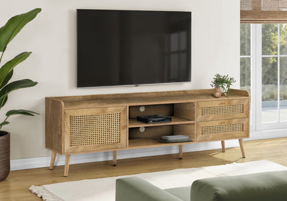 Tv Stand, 72 Inch, Console, Media Entertainment Center, Storage Cabinet, Living Room, Bedroom, Walnut Laminate, Wood Legs, Transitional