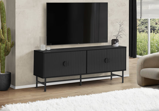 Tv Stand, 60 Inch, Console, Media Entertainment Center, Storage Cabinet, Living Room, Bedroom, Black Laminate, Black Metal, Contemporary, Modern