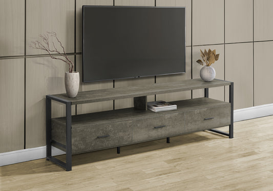 Tv Stand, 72 Inch, Media Entertainment Center, Storage Drawers, Dark Bronze Laminate, Black Metal, Contemporary, Modern