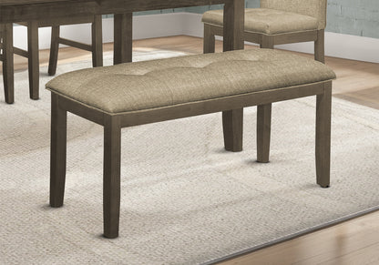 Bench, 44" Rectangular, Dining Room, Entryway, Kitchen, Hallway, Upholstered, Wood, Brown Fabric, Grey Solid Wood, Transitional