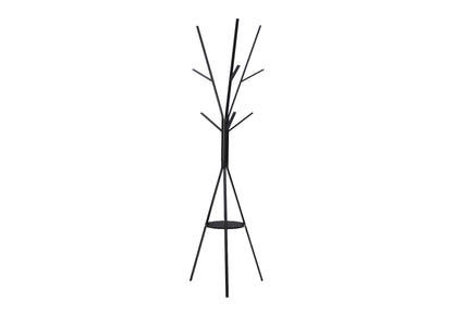 Black Metal Hall Tree Coat Rack with 6 Hooks and Shelf for Living Room