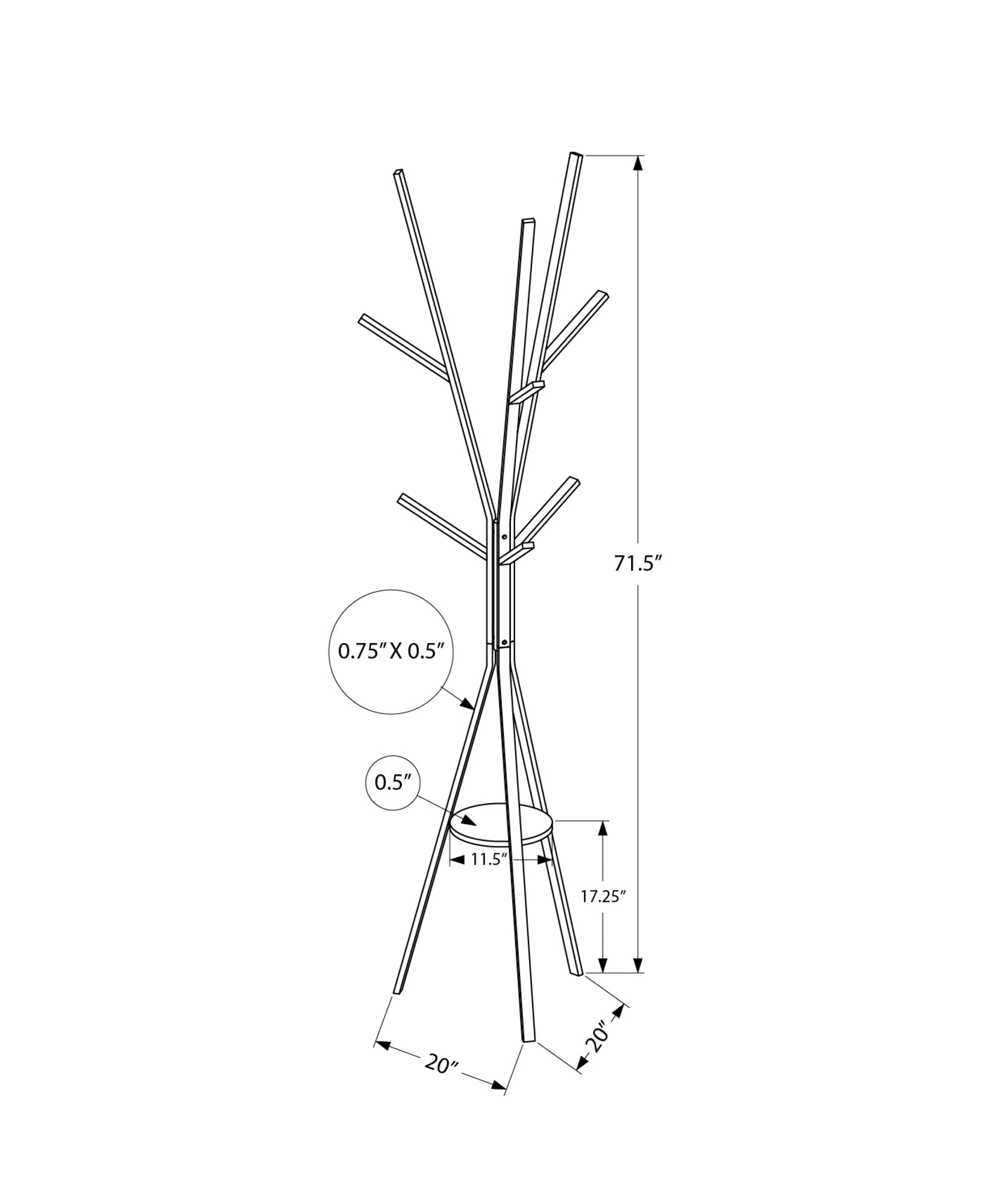 White Metal Coat Rack - 72"h, 6 Hooks, Hall Tree