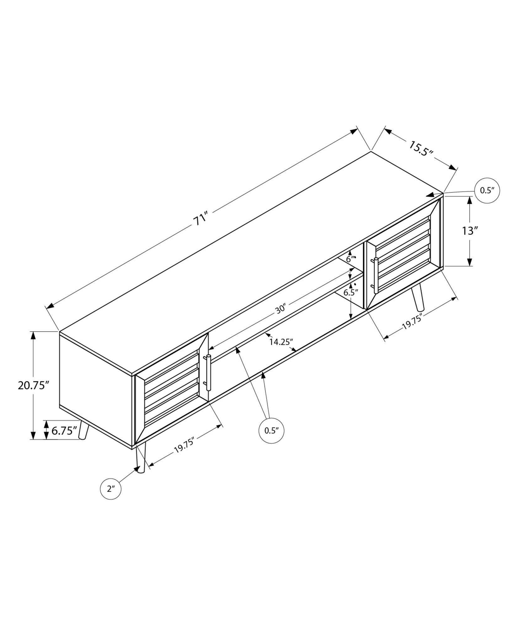 72 Inch TV Stand - Black Storage Console for Living Room