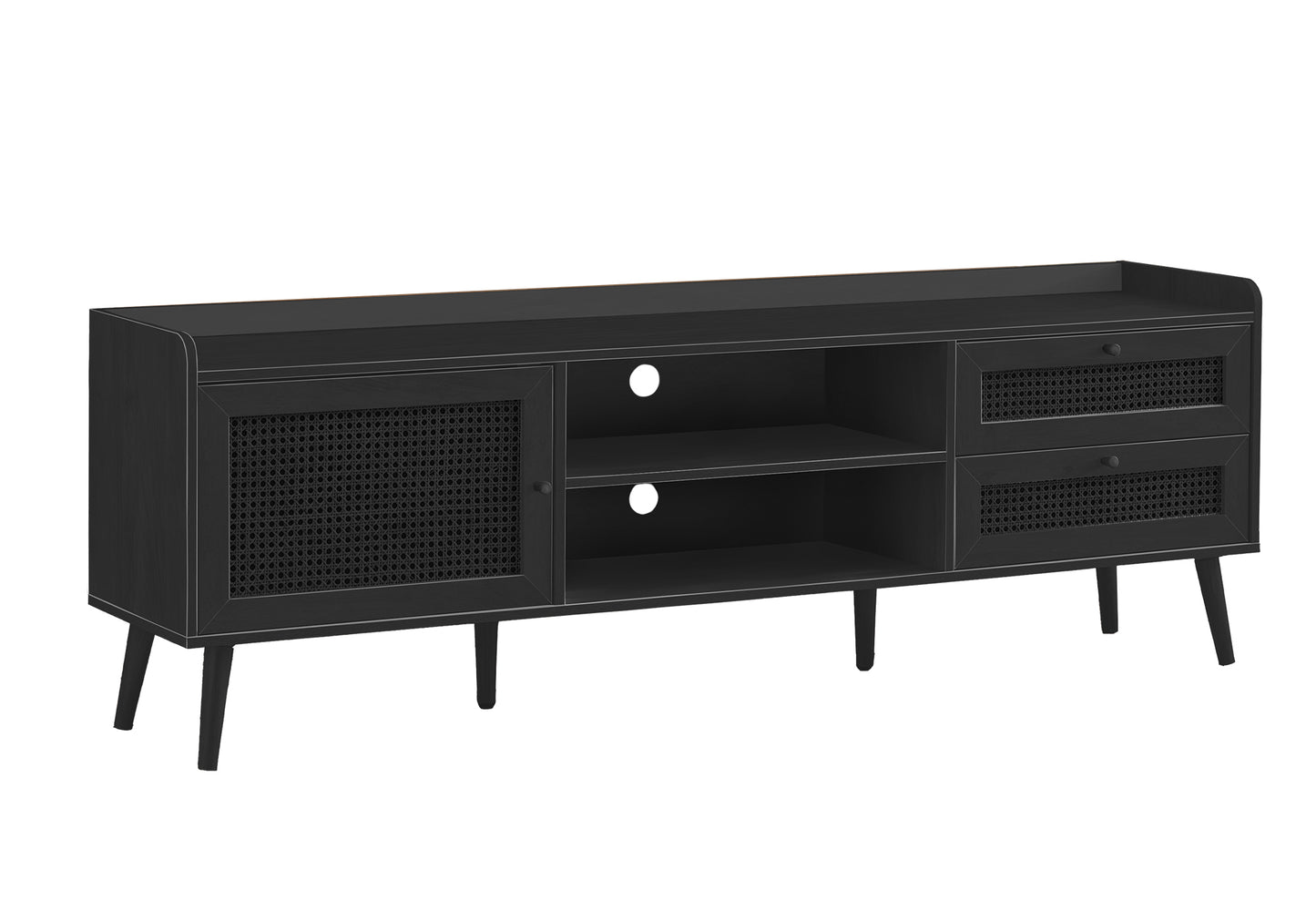 72 Inch Black TV Stand with Storage Cabinet
