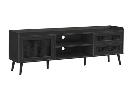 72 Inch Black TV Stand with Storage Cabinet