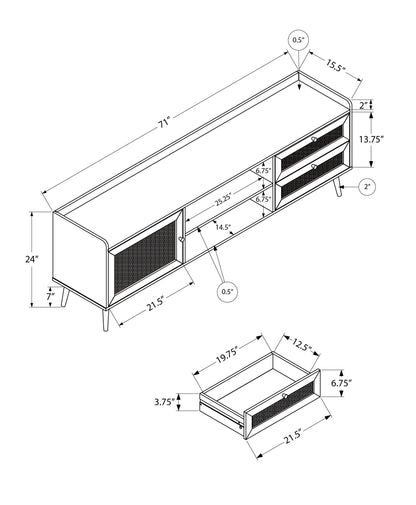 72 Inch Black TV Stand with Storage Cabinet