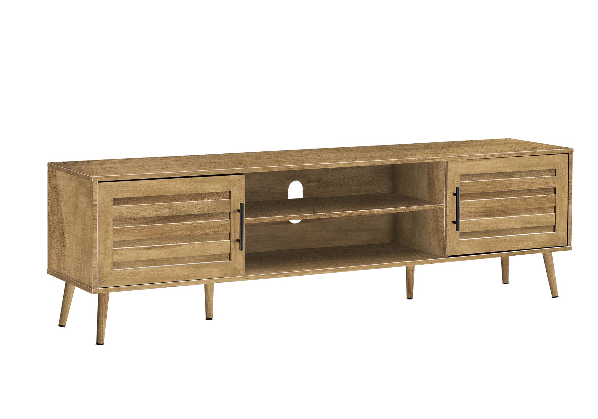 72 Inch Walnut TV Stand with Storage - Media Console for Living Room