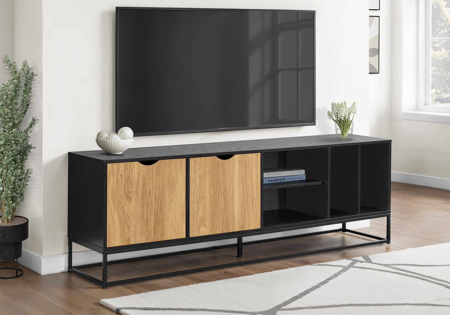 72 Inch TV Stand - Black Laminate Storage Console