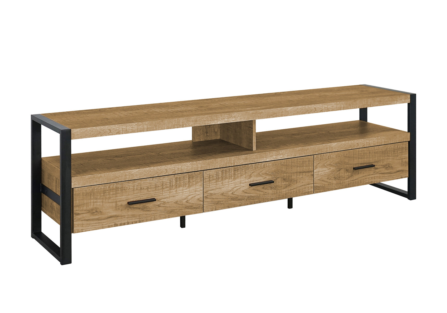 72 Inch TV Stand Console - Mango Wood Look, Black Metal Storage