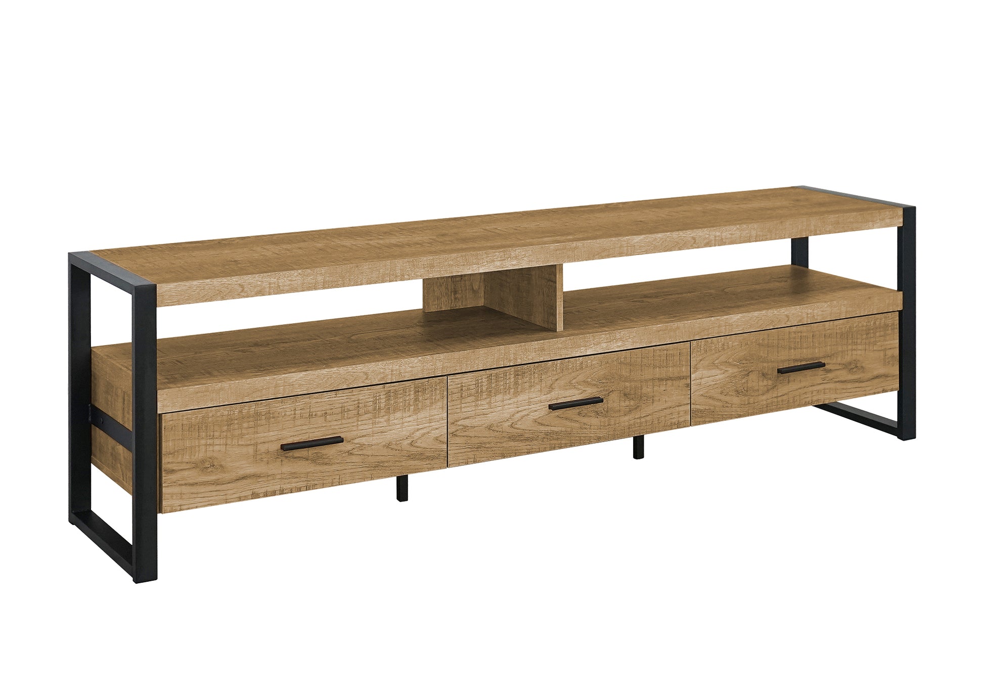72 Inch TV Stand Console - Mango Wood Look, Black Metal Storage