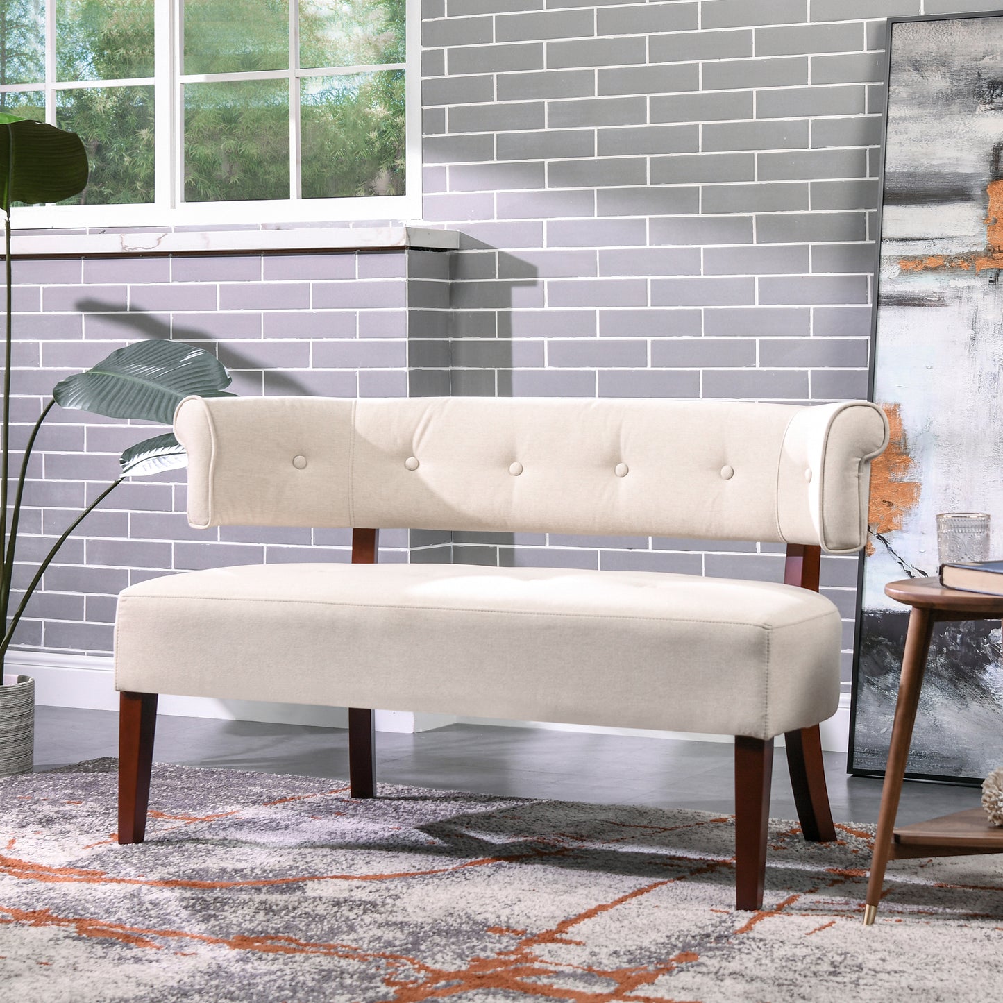 Beige Polyester Dining Bench - 51" x 24" for Dining Room