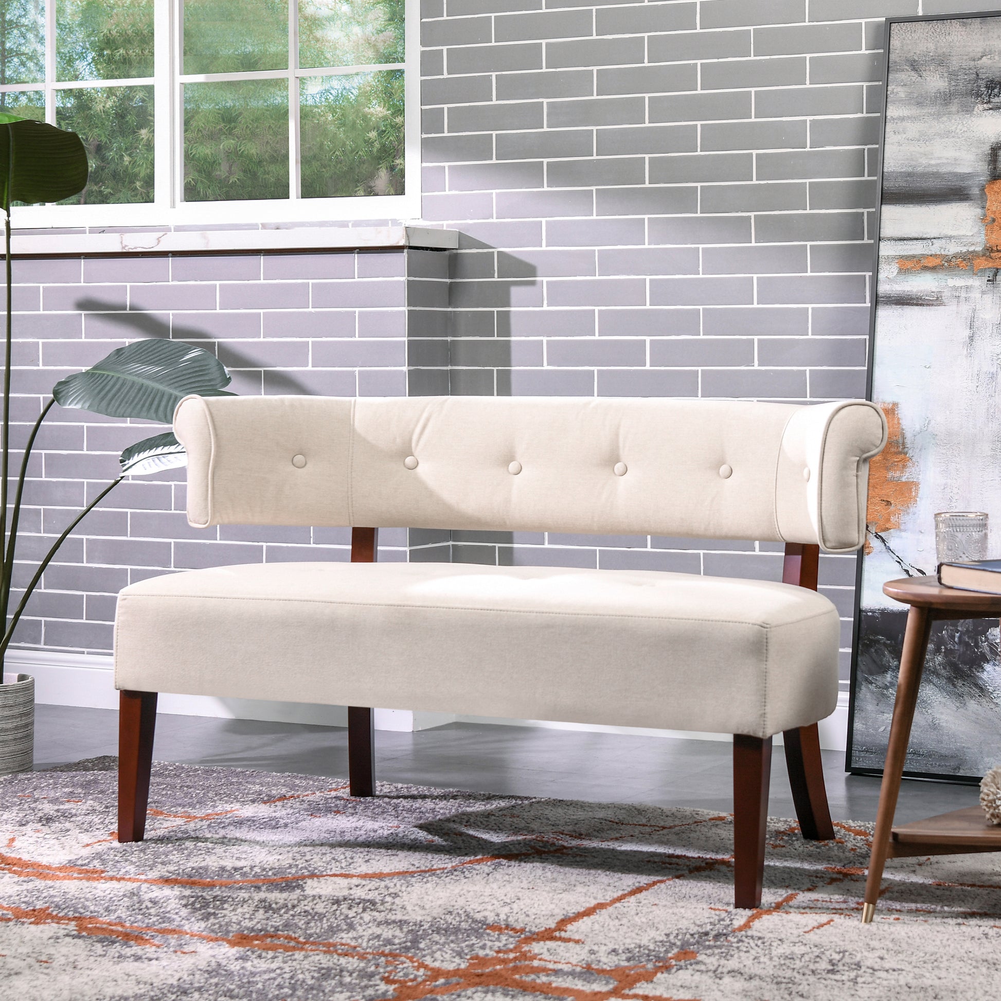 Beige Polyester Dining Bench - 51" x 24" for Dining Room