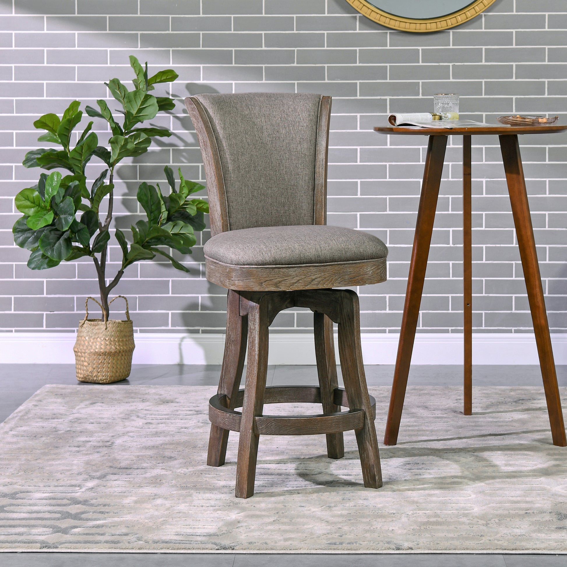 Henry 27" Armless Swivel Counter Height Bar Stool, Heathered Grey Linen