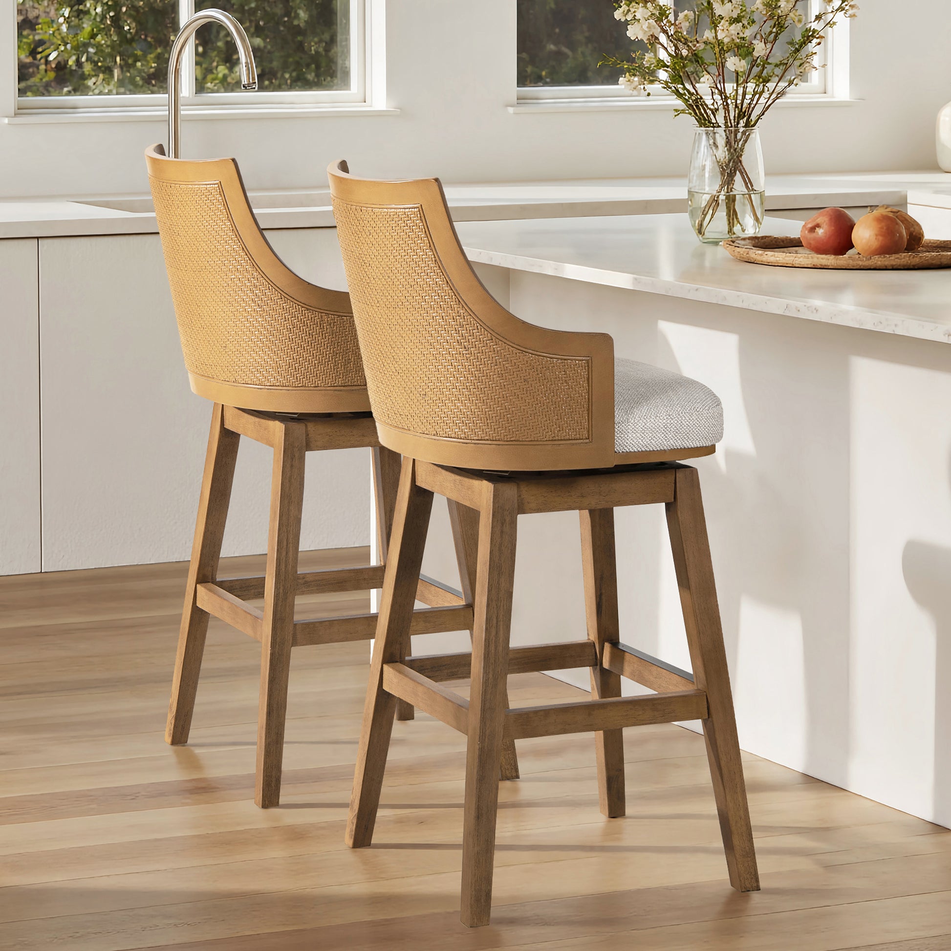 Bahama Swivel Bar Stool - Gray Cane Rattan Dining Seat