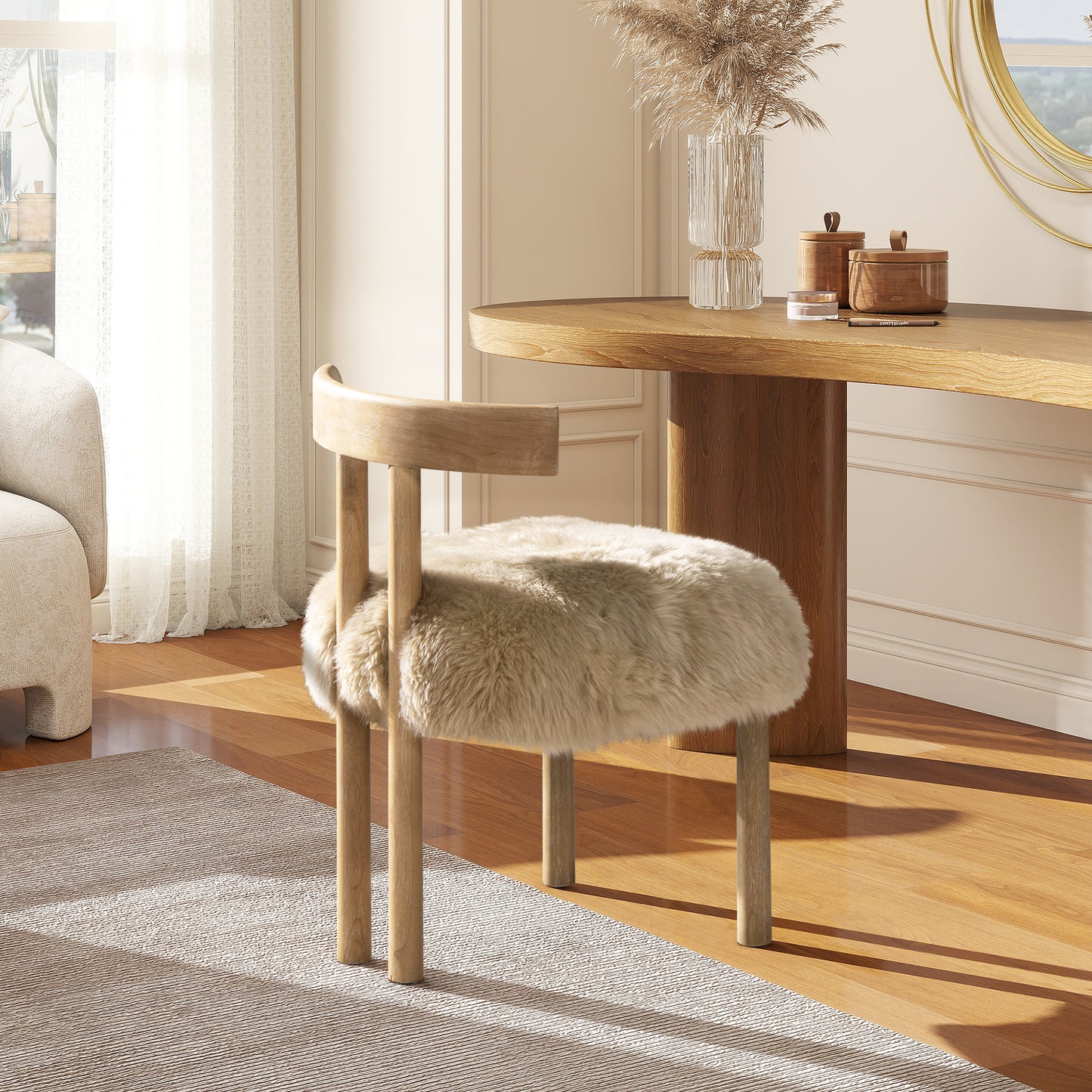 Natural Sheepskin Dining Chair - 19.5" Blonde Wood Frame