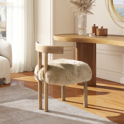 Natural Sheepskin Dining Chair - 19.5" Blonde Wood Frame
