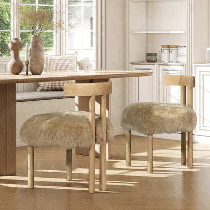 Natural Sheepskin Dining Chair - 19.5" Blonde Wood Frame