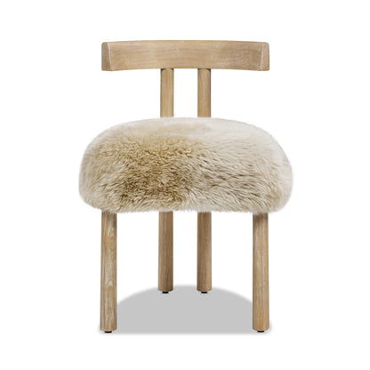 Natural Sheepskin Dining Chair - 19.5" Blonde Wood Frame