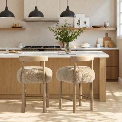 Natural Fur Bar Stool - Counter Height - 20" x 19" x 37"
