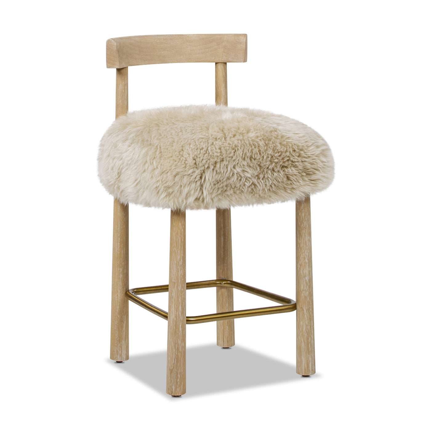 Natural Fur Bar Stool - Counter Height - 20" x 19" x 37"